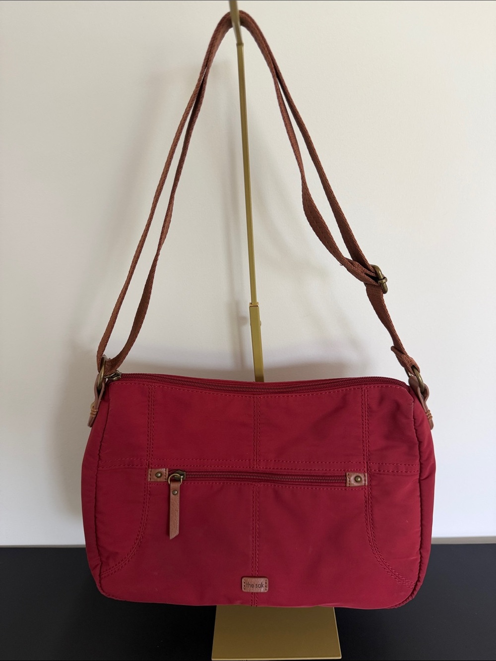 The Sak Red Nylon Shoulder Bag Adjustable Strap Lightweight Purse